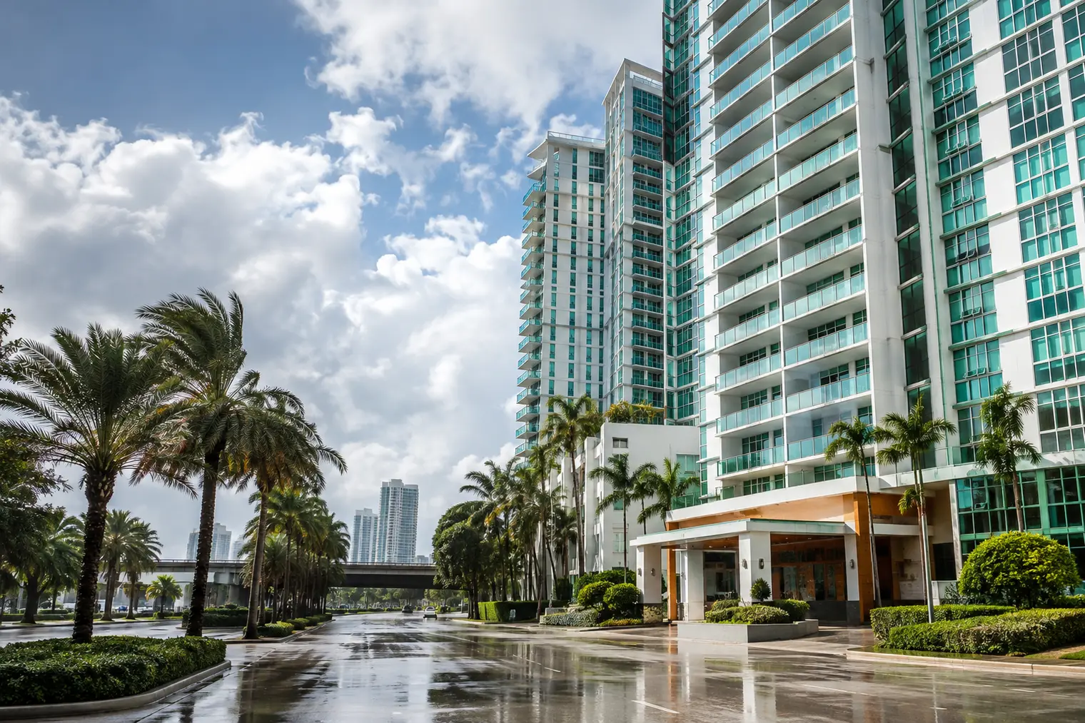 Miami condominiums after a tropical rainstorm